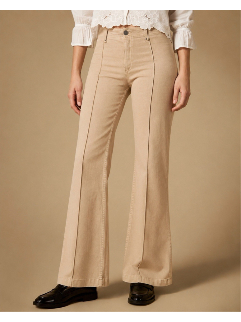Flamingals Wide Leg Stretchy Beige Jeans Size L
